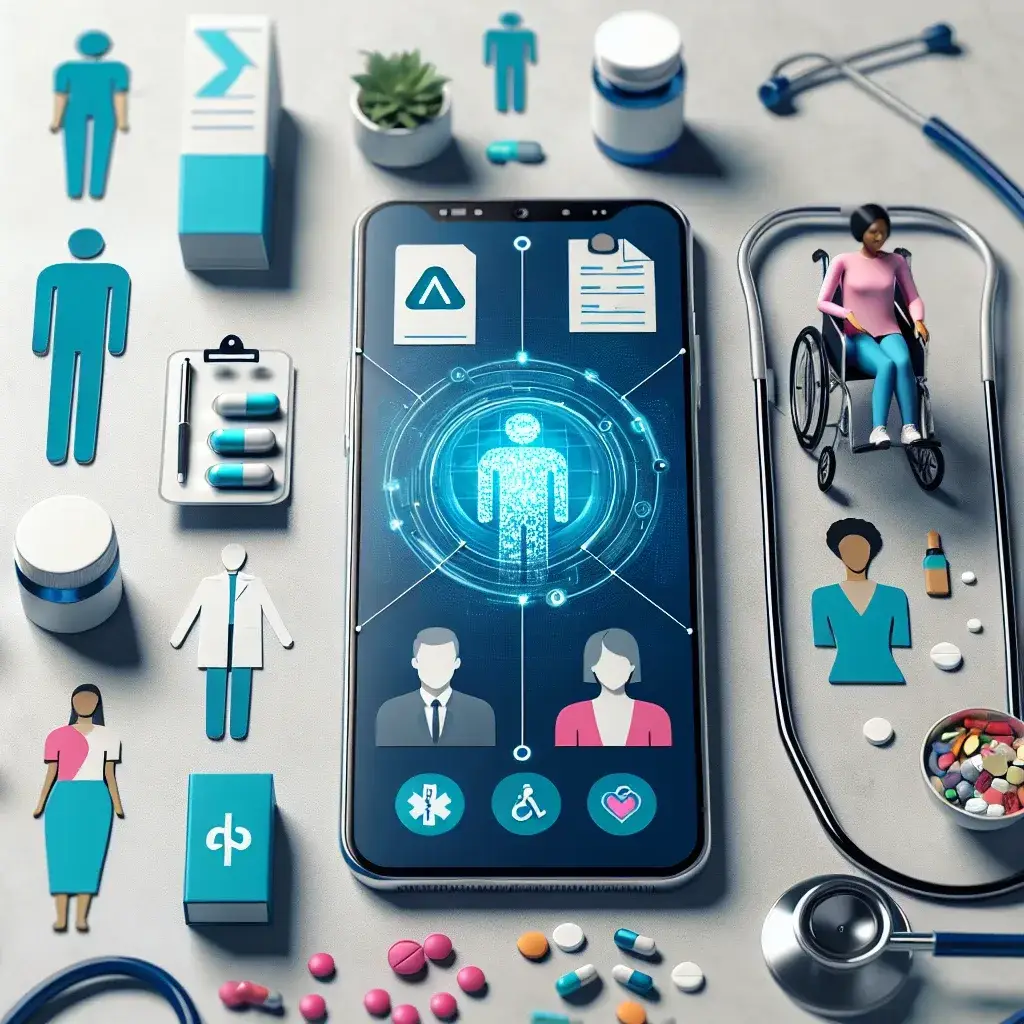 Alt text: "Aplicativo com inteligência artificial que ajuda pacientes a aderirem a tratamentos de longo prazo, com interface intuitiva e recursos de lembretes."